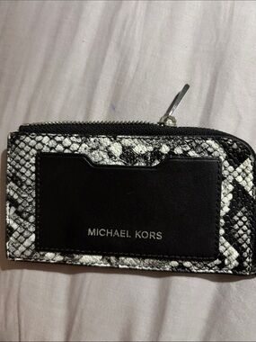 Michael Kors Black and White Snake-Print Card Holder Wallet